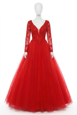 NEW CLARISSE long sleeve v-neck maxi dress in red